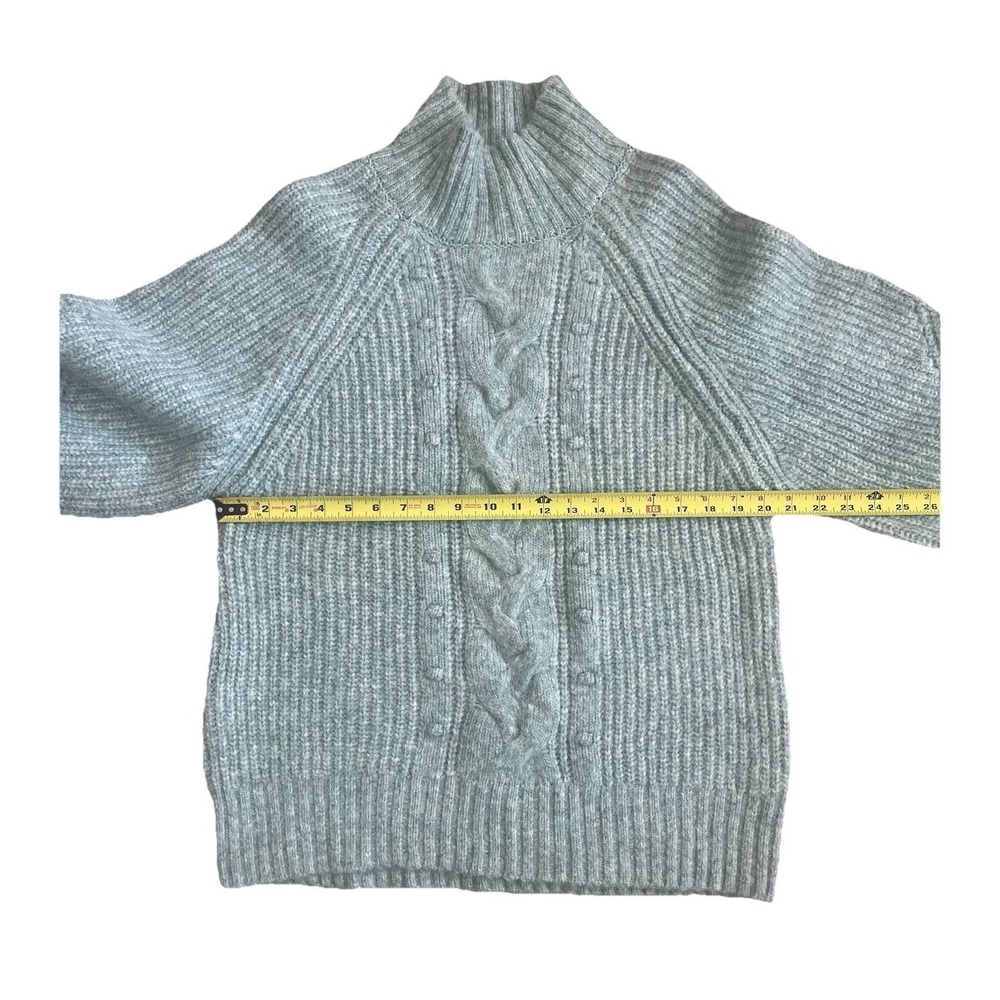 AVA & VIV Women Cable Knit Mock Neck Puff Sleeve Sweater Light Blue Size X - Picture 4 of 6